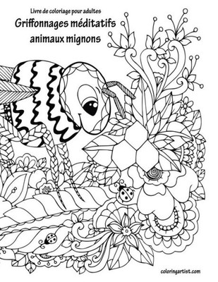 Livre De Coloriage Pour Adultes Griffonnages Méditatifs Animaux Mignons 2