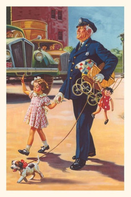 Vintage Journal Policeman Walking Little Girl