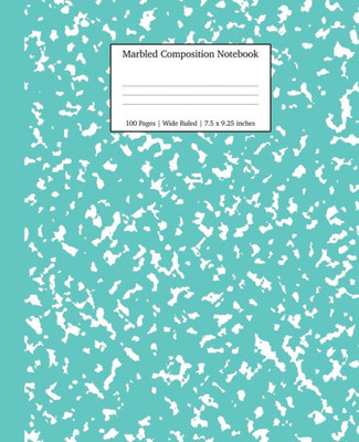 Marbled Composition Notebook : Turquoise Marble Wide Ruled Paper Subject Book