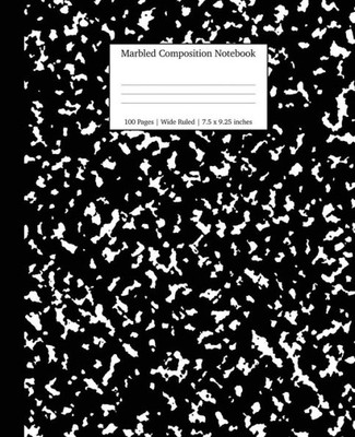 Marbled Composition Notebook : Black Marble Wide Ruled Paper Subject Book