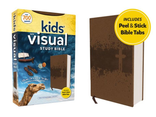 Niv, Kids' Visual Study Bible, Leathersoft, Bronze, Full Color Interior, Peel/Stick Bible Tabs: Explore The Story Of The Bible---People, Places, And History