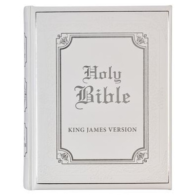 Kjv Holy Bible, Classically Illustrated Heirloom Family Bible, Faux Leather Hardcover - Ribbon Markers, King James Version, White/Silver