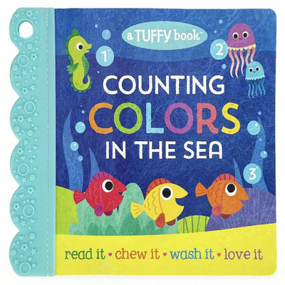 Tuffy 1, 2, 3 Colors In The Sea Book - Washable, Chewable, Unrippable Pages With Hole For Stroller Or Toy Ring, Teether Tough (Tuffy Book)