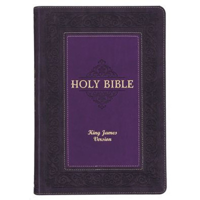 KJV Study Bible, Large Print King James Version Holy Bible, Thumb Tabs, Ribbons, Faux Leather Purple Two-tone Debossed