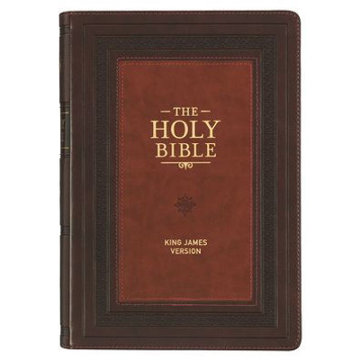 KJV Study Bible, Large Print King James Version Holy Bible, Thumb Tabs, Ribbons, Faux Leather Burgundy/Toffee Debossed