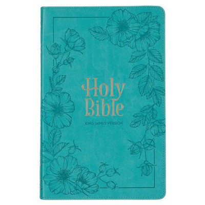 KJV Holy Bible, Standard Size Faux Leather Red Letter Edition Thumb Index, Ribbon Marker, King James Version, Teal Floral Zipper Closure