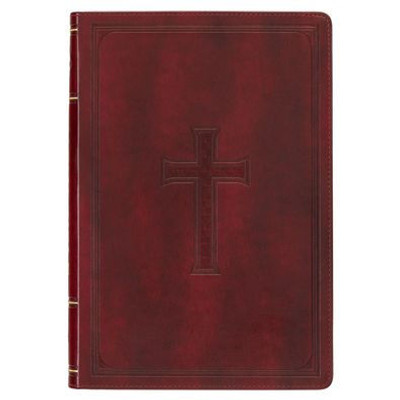 KJV Holy Bible, Thinline Large Print Faux Leather Red Letter Edition Thumb Index, Ribbon Marker, King James Version, Burgundy, Cross Emblem