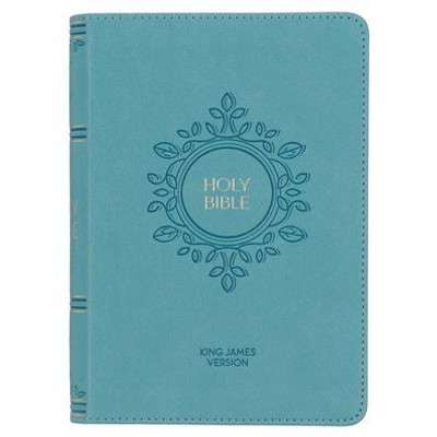 KJV Holy Bible, Compact Large Print Faux Leather Red Letter Edition Ribbon Marker, King James Version, Aqua Blue
