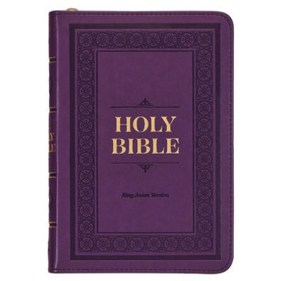 KJV Holy Bible, Compact Faux Leather Red Letter Edition Ribbon Marker, King James Version, Iris Purple, Zipper Closure