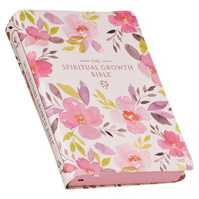 The Spiritual Growth Bible, Study Bible, Nlt - New Living Translation Holy Bible, Faux Leather, Pearlescent Pink Floral
