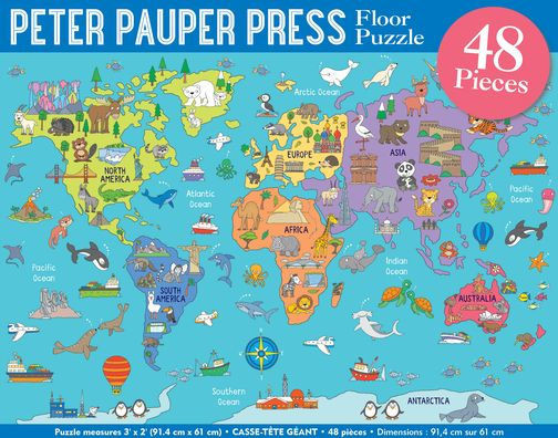 World Map Floor Puzzle (48 Pieces) (36 Inches Wide X 24 Inches High)