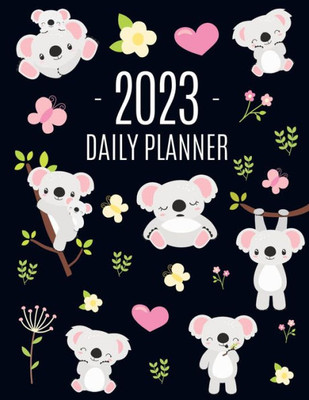 Koala Planner 2023: Australian Outback Animal Agenda: January-December Pretty Pink Butterflies & Yellow Flowers Monthly Scheduler For Work Or Office