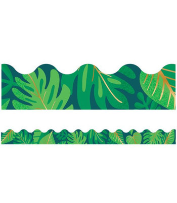 Carson Dellosa  One World Tropical Leaves Scalloped Borders, Classroom Décor, 13 Strips