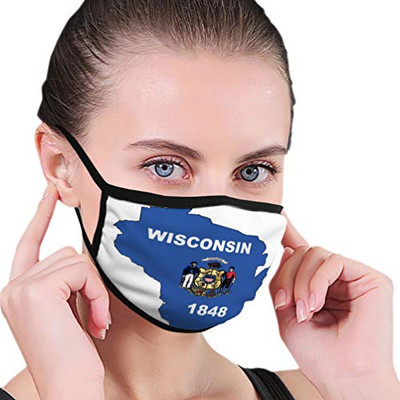 KENT HILL Anti Dust Mouth Muffle Cover Wisconsin Outline map and Flag Face Shield