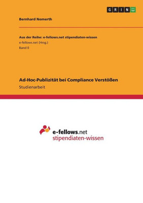 Ad-Hoc-Publizität Bei Compliance Verstößen (German Edition)