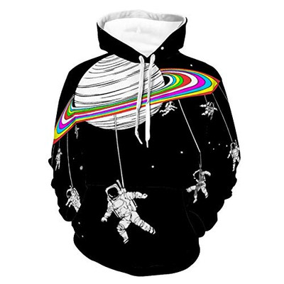 Unisex Women Men Hoodies Long Sleeve Lightweight Pull-Over Hoodie Astronauts Merry Go Round Planet Space Pattern Autumn Outfit For Travel Sports