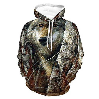 Unisex Realistic Print Hoodie Art Wolfs Pattern Hooded Sweatshirts Long Sleeve Light-Weight Sweater With Pocket For Women Men