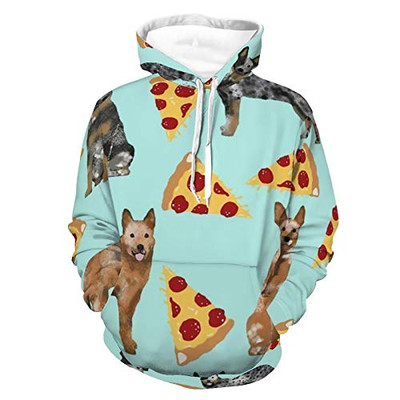 Mens Womens Light-Weight Hoodies 3D Printed Unisex Long Sleeve Pullover Sweatshirts Australian Cattle Dog Pizza Pattern Outdoor Outfit For Travel