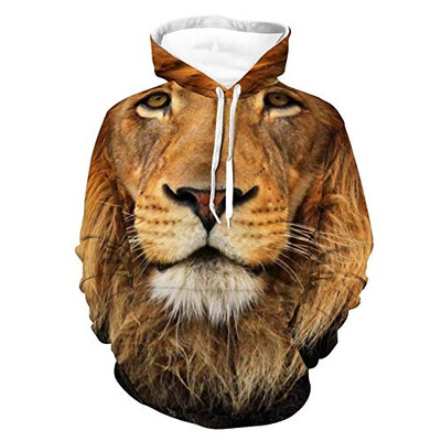 Unisex Women Men Hoodies Long Sleeve Skin-Friendly Hooded Sweatshirt Tops Authentical Lion Head Wild Animl Pattern Autumn Outfit For Leisure Time