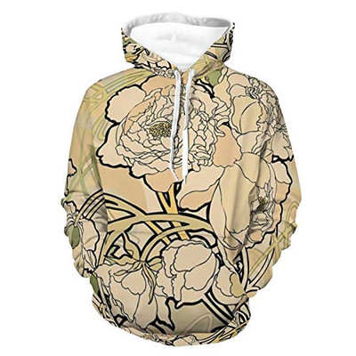 Mens Womens Fashionable Hoodies 3D Printed Unisex Long Sleeve Pullover Sweatshirts Art Nouveau Flowers Pattern Outdoor Outfit For Holiday