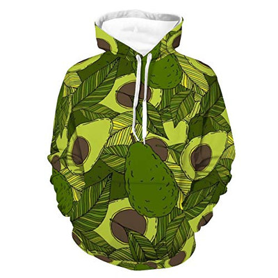 Unisex Long Sleeve Pullover Hoodies Womens Mens Avocado Pattern Green Pattern Casual Hooded T-Shirts With Pocket