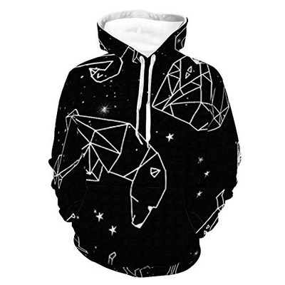 Unisex Realistic Print Hoodie Animal Constellation Pattern Hooded Sweatshirts Long Sleeve Fashion Sweater With Pocket For Women Men
