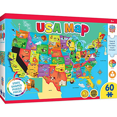 Puzzles for Kids Ages 4-8, 60 Piece Jigsaw Puzzle for Toddler and Family Fun - USA Map w/ State Pieces by MasterPieces – Family Owned American Company