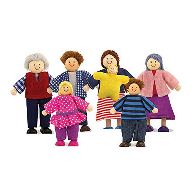 Melissa & Doug 7-Piece Poseable Wooden Doll Family for Dollhouse (2-4 inches each)