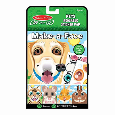 Melissa & Doug On the Go Make-a-Face Reusable Sticker Pad Travel Toy Activity Book – Pet Animals (10 Scenes, 65 Cling Stickers)