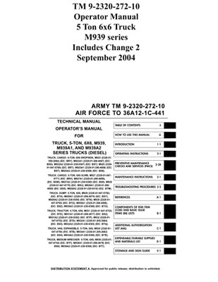 Tm 9-2320-272-10 Operator Manual 5 Ton 6X6 Truck M939 Series Includes Change 2 September 2004