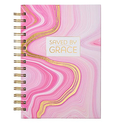 Large Hardcover Journal | Saved By Grace| Pink Marble Swirl Inspirational Wire Bound Spiral Notebook W/192 Lined Pages, 6Â X 8.25Â