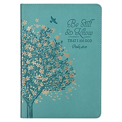 Teal Faux Leather Classic Journal, Be Still And Know Psalm 46:10 Bible Verse, Flexcover Inspirational Notebook W/Ribbon Marker And Lined Pages