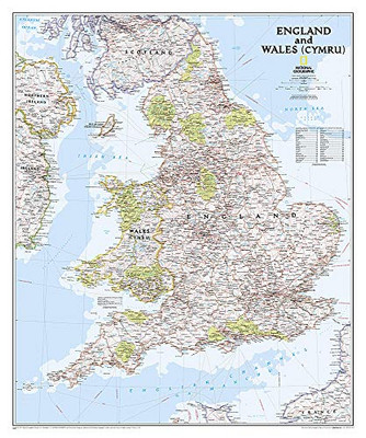 National Geographic: England And Wales Classic Wall Map - Laminated (30 X 36 Inches) (National Geographic Reference Map)