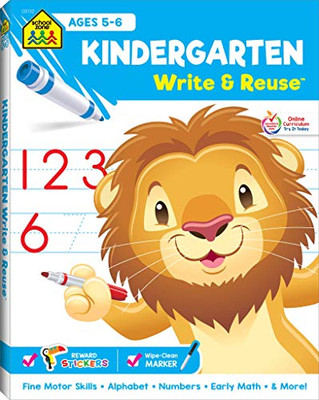 School Zone - Kindergarten Write & Reuse Workbook - Ages 5 To 6, Spiral Bound, Write-On Learning, Wipe Clean, Includes Dry Erase Marker, Early Math, And More (School Zone Write & Reuse Workbook)