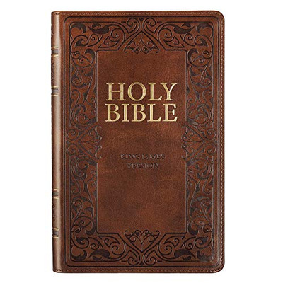 Kjv Holy Bible, Standard Size, Medium Brown Faux Leather W/Thumb Index And Ribbon Marker, Red Letter, King James Version
