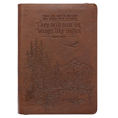 Soar Wings Like Eagles Isaiah 40:31 Bible Verse Brown Scenic Faux Leather Classic Journal, Inspirational Zippered Notebook W/Ribbon 336 Lined Pages