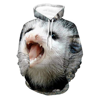Unisex Realistic Print Hoodie Baby Possum Pattern Hooded Sweatshirt Tops Long Sleeve Casual Sweater With Pocket For Women Men