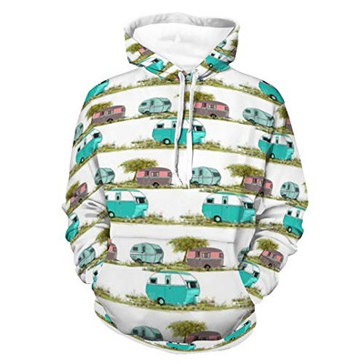 Unisex Women Men Hoodies Long Sleeve Stretchy Pullover Sweatshirt Lets Go Camping Retro Travel Trailers Pattern Autumn Outfit For Travel Sports