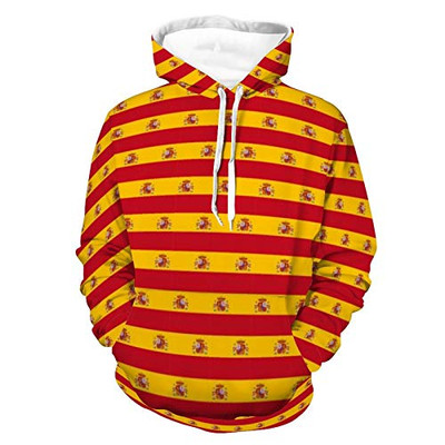Unisex Women Men Hoodies Long Sleeve Skin-Friendly Pull-Over Hoodie Originality Spain Flag Pattern Autumn Outfit For Leisure Time