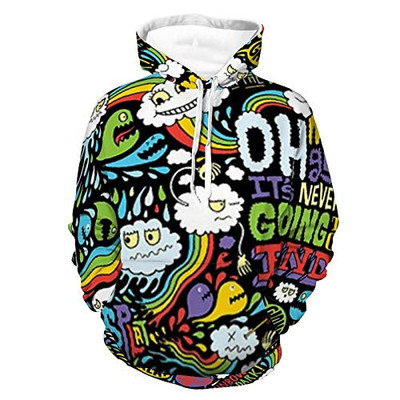 Unisex Long Sleeve Pullover Hood Womens Mens Art Pattern Rainbow Letters Pattern Fashion Hooded T-Shirts With Pocket