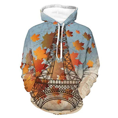Unisex Women Men Hoodies Long Sleeve Stretchy Hooded Sweatshirts Autumn Eiffel Tower Pattern Autumn Outfit For Daily Wear