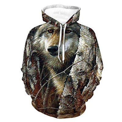 Unisex Realistic Print Hoodie Art Wolfs Pattern Hooded Sweatshirts Long Sleeve Fashion Sweater With Pocket For Women Men