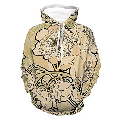 Unisex Long Sleeve Pullover Hood Womens Mens Art Nouveau Flowers Pattern Classic Hooded T-Shirts With Pocket
