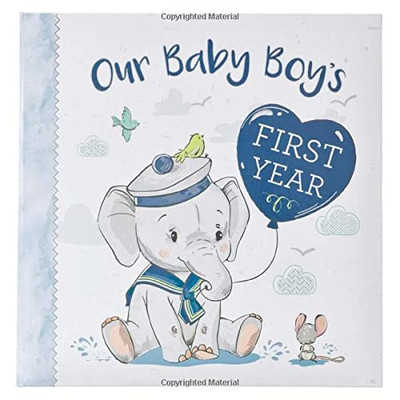Christian Art Gifts Boy Baby Book of Memories Blue Keepsake Photo Album | Our Baby Boy's First Year Memory Book | Baby Book with Bible Verses