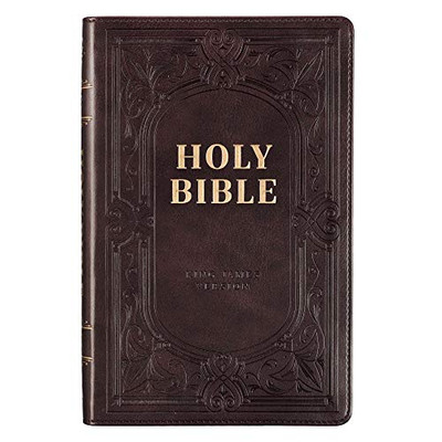 KJV Holy Bible, Standard Size, Dark Brown Faux Leather w/Thumb Index and Ribbon Marker, Red Letter, King James Version
