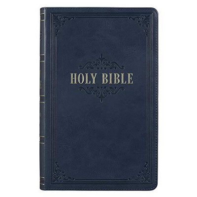 KJV Holy Bible, Giant Print Standard Size, Dark Blue Faux Leather w/Ribbon Marker, Red Letter, King James Version