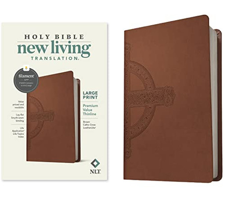 NLT Large Print Premium Value Thinline Bible, Filament Enabled Edition (LeatherLike, Brown Celtic Cross)