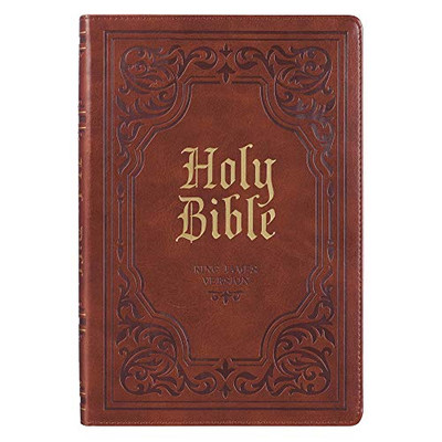 KJV Holy Bible, Thinline Large Print, Antiqued Brown Faux Leather w/Thumb Index and Ribbon Marker, Red Letter, King James Version