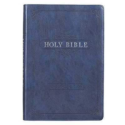 KJV Holy Bible, Thinline Large Print, Navy Faux Leather w/Thumb Index and Ribbon Marker, Red Letter, King James Version