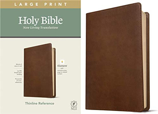 NLT Large Print Thinline Reference Holy Bible (Red Letter, LeatherLike, Rustic Brown): Includes Free Access to the Filament Bible App Delivering Study Notes, Devotionals, Worship Music, and Video